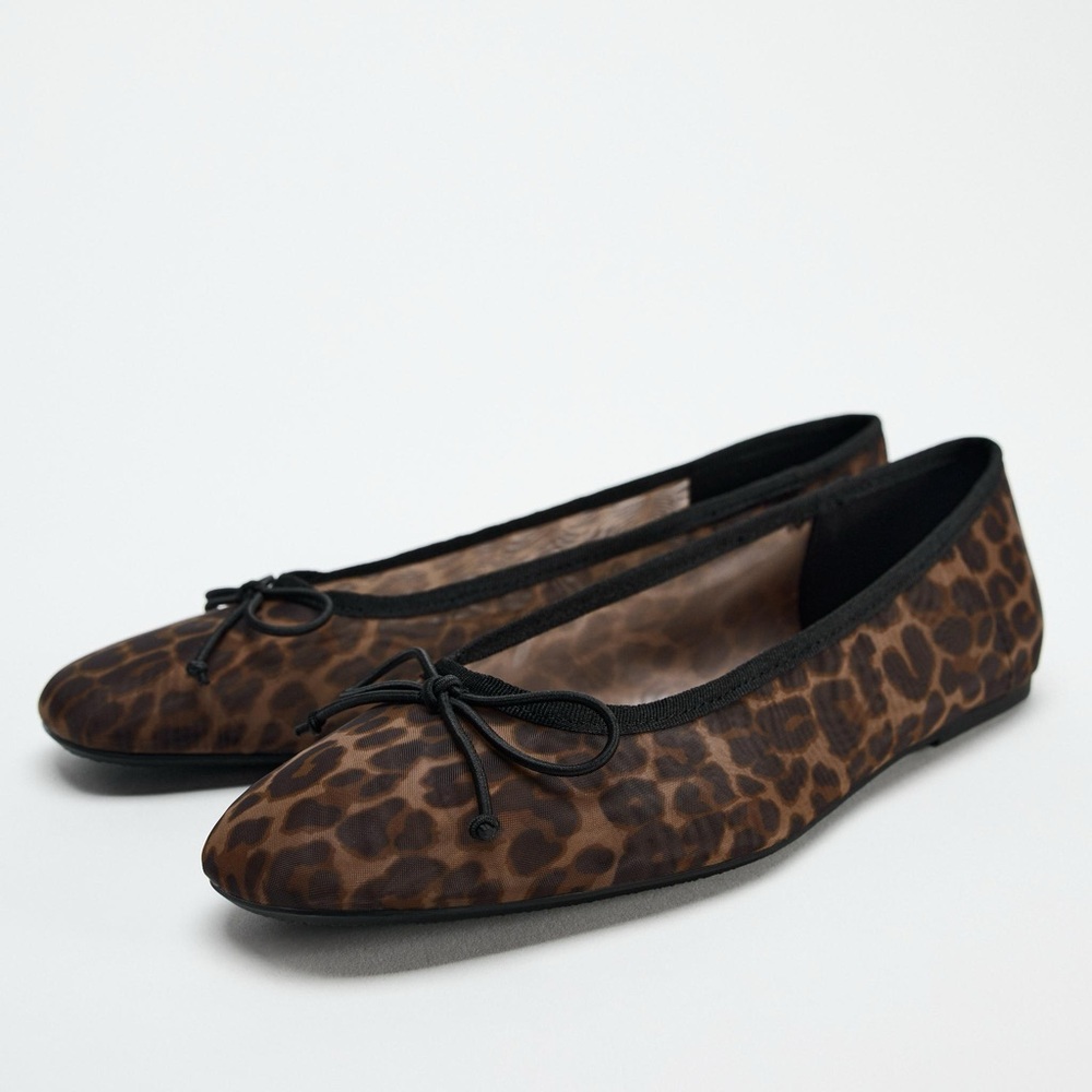 Zara Brown and Black Leopard Flats with Bow Detail